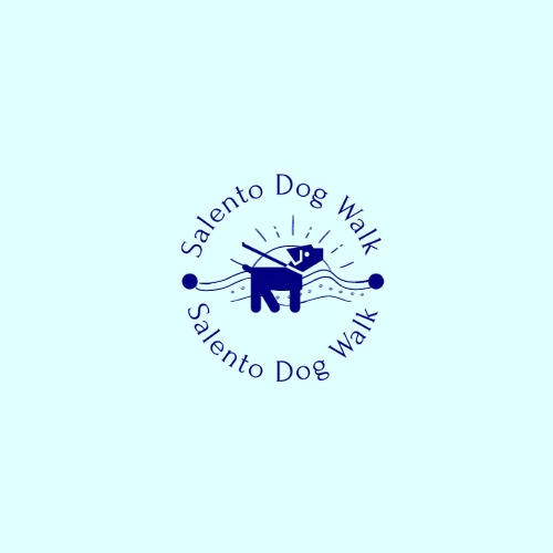 simbolo con un'immagine stilizzata di un cane al guinzaglio con sfondo del mare e nome del sito attorno